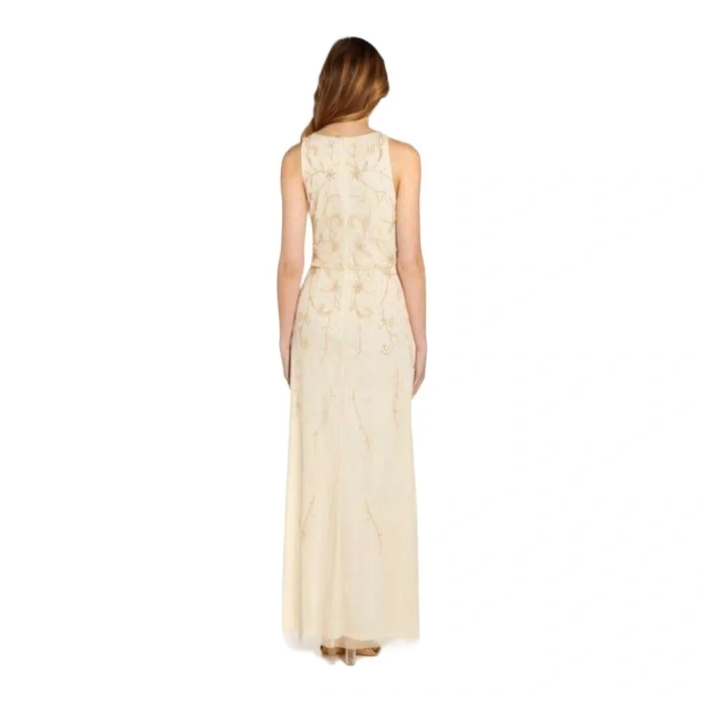 Adrianna Papell Ivory Beaded Gown Size 4 Wedding Guest Formal Dress - Picture 8 of 15